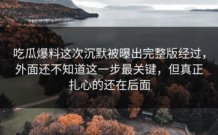 吃瓜爆料这次沉默被曝出完整版经过，外面还不知道这一步最关键，但真正扎心的还在后面